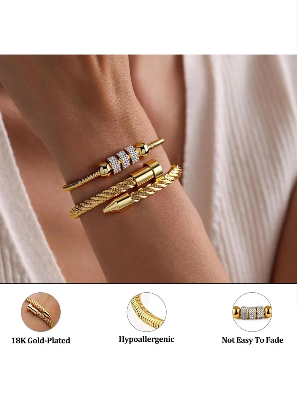 Anthropologie Gold-Tone Crystal & Twisted Cable Bracelet Duo